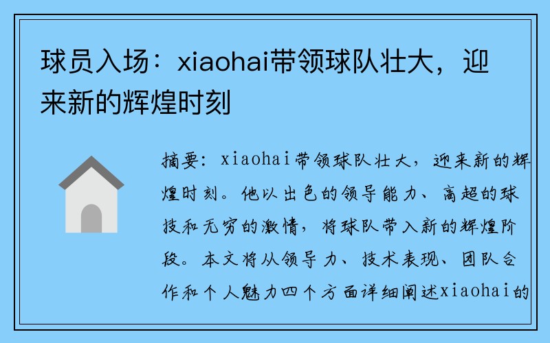 球员入场：xiaohai带领球队壮大，迎来新的辉煌时刻